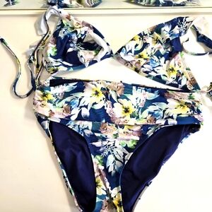Floral Bikini Set - Blue and White
